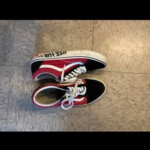old skool red & black vans